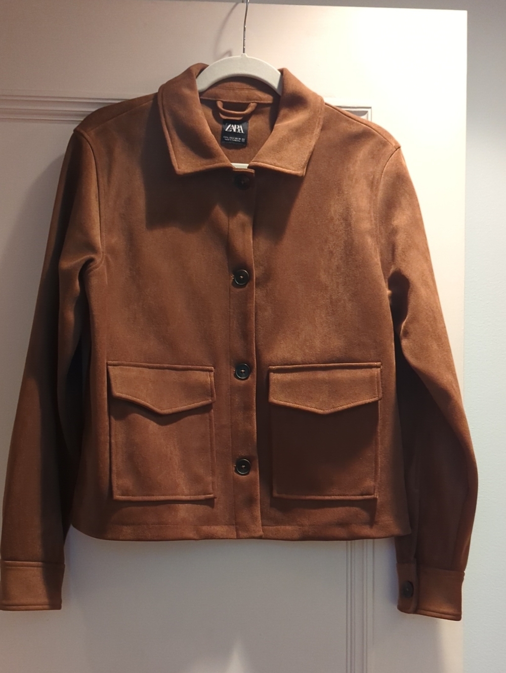 ZARA Brown Suede Utility Jacket with Front Pockets